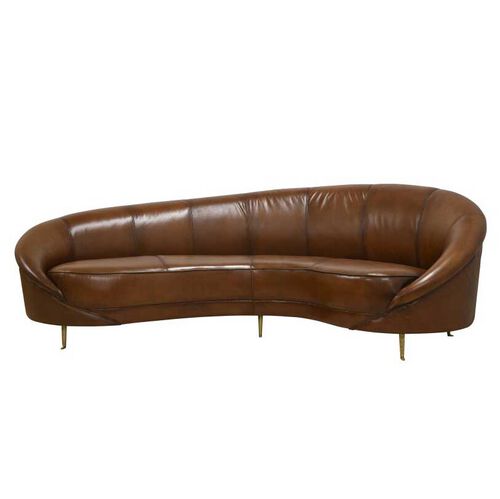 Pure Jane Leather Sofa Gloss Light Brown/Antique Brass Metal